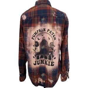 Pumpkin Patch Junkie Upcycled Fall Flannel Shirt - Medium
